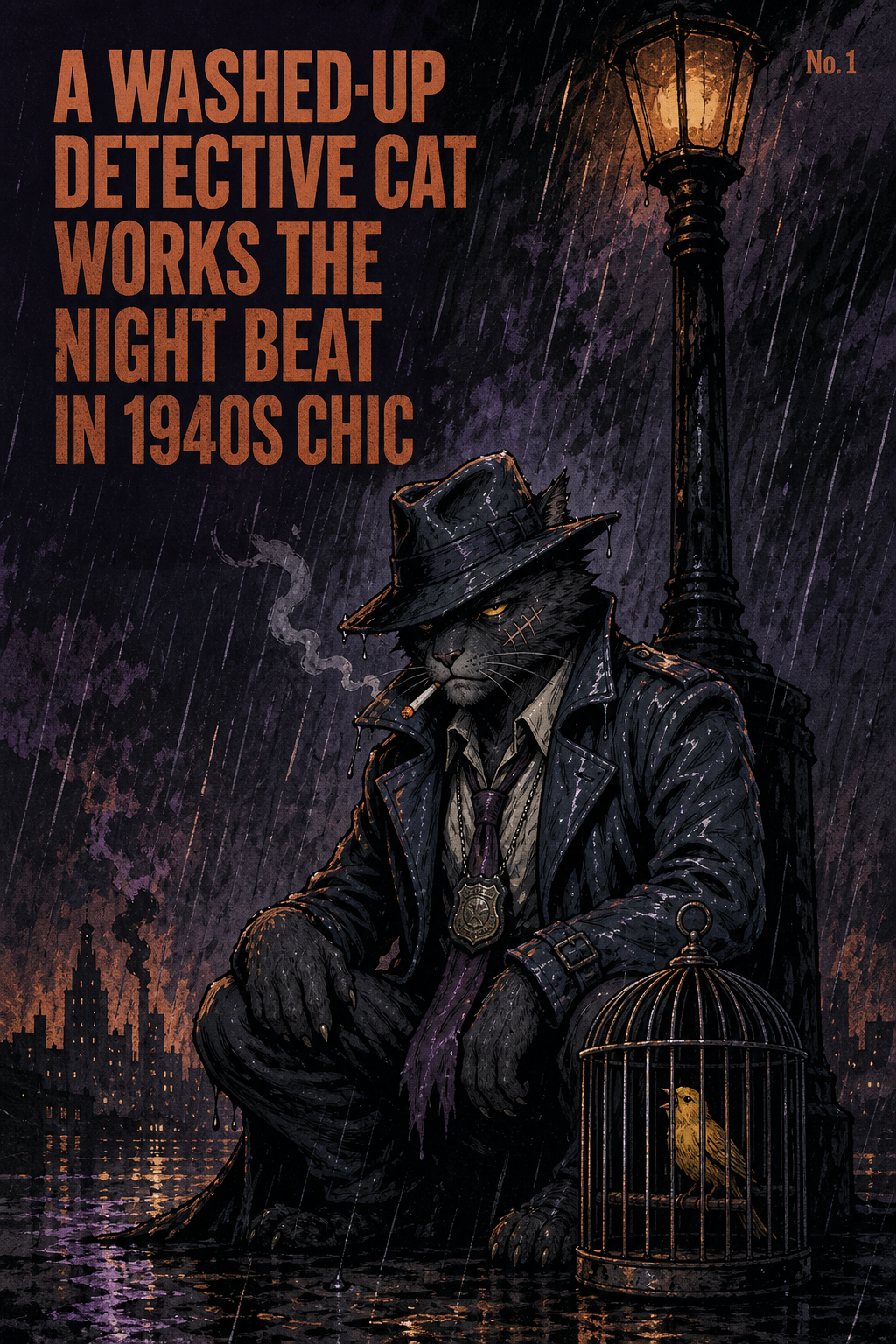 A washed-up detective cat works the night beat in 1940s Chic issue 1 cover